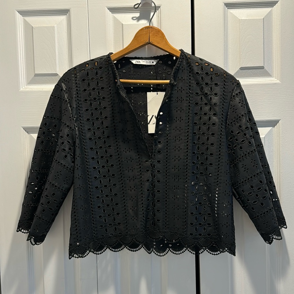 Faux leather eyelet top NWT
